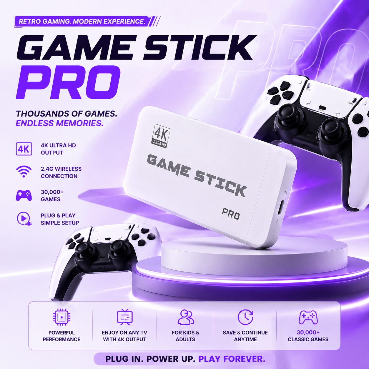 Retro Game Stick Pro + 2 Wireless Controllers