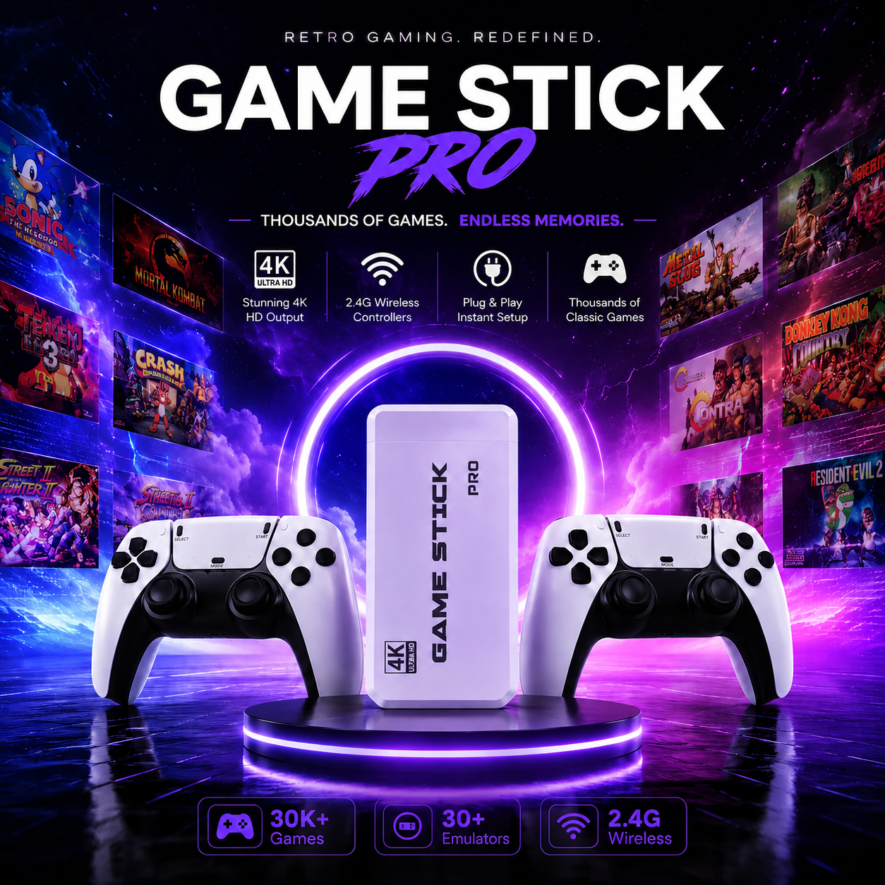 Retro Game Stick Pro + 2 Wireless Controllers